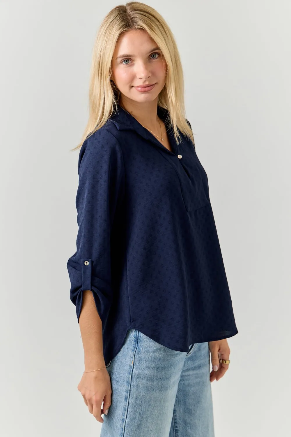 Ines 3/4 Rolltab Sleeve Collared Blouse sold by West k product image thumbnail 2
