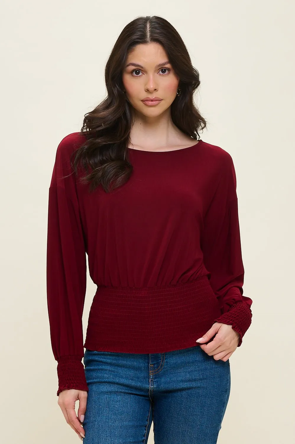 Celine Dolman Long Sleeve Smocked Blouse sold by West k