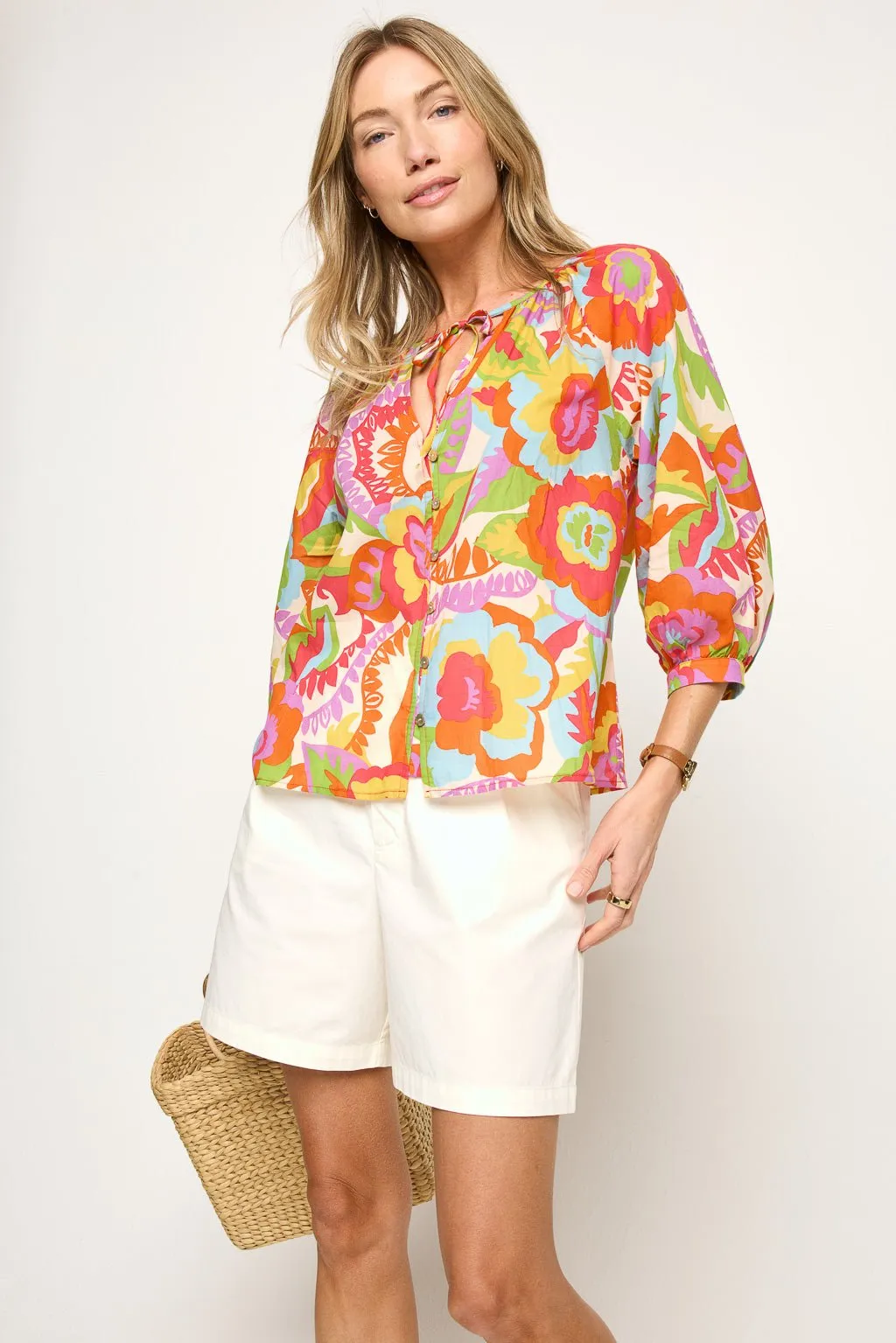 Juno Three Quarter Sleeve Button Down Top sold by West k