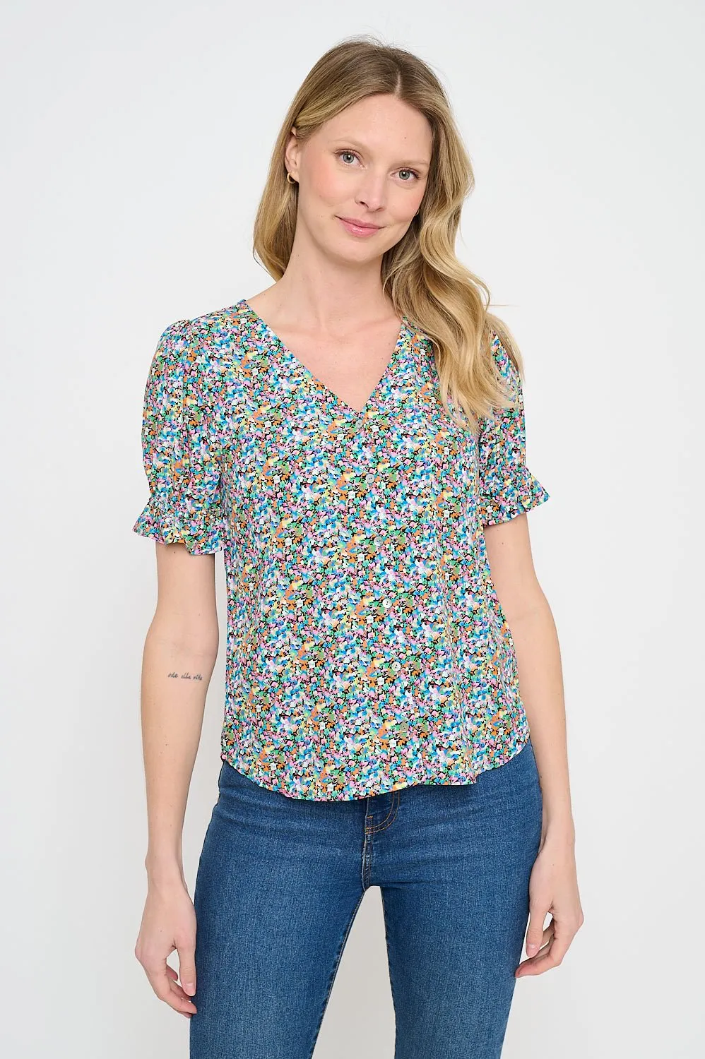 Danielle V-Neck Button-Down Blouse sold by West k