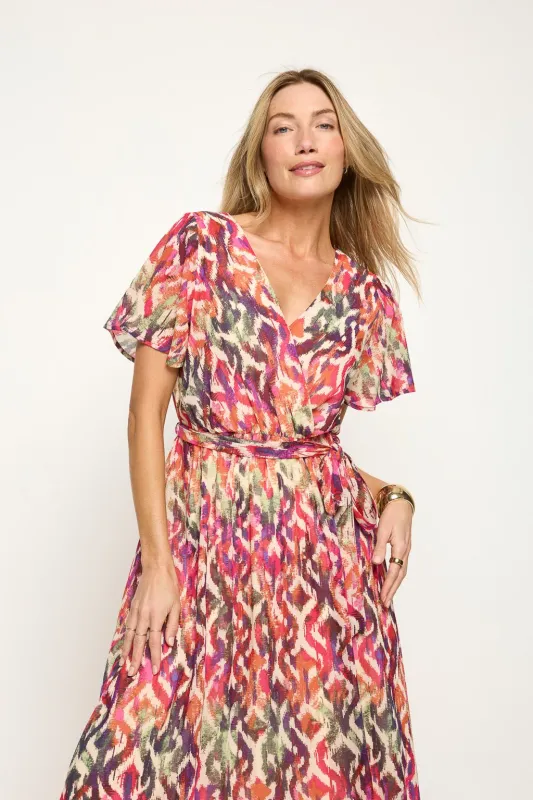 Mira Flutter Sleeve Surplice Midi Dress sold by West k