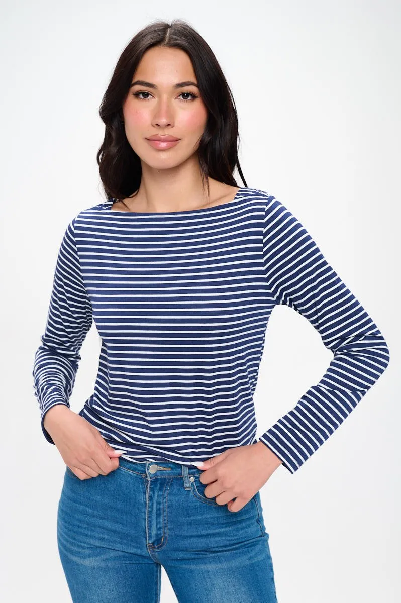Aya Long Sleeve Boat Neck Stripe Top sold by West k product image thumbnail 4