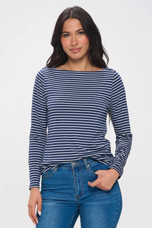 Aya Long Sleeve Boat Neck Stripe Top sold by West k
