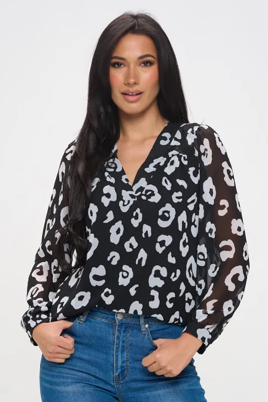 Lennox V-neck Sheer Sleeve Blouse sold by West k