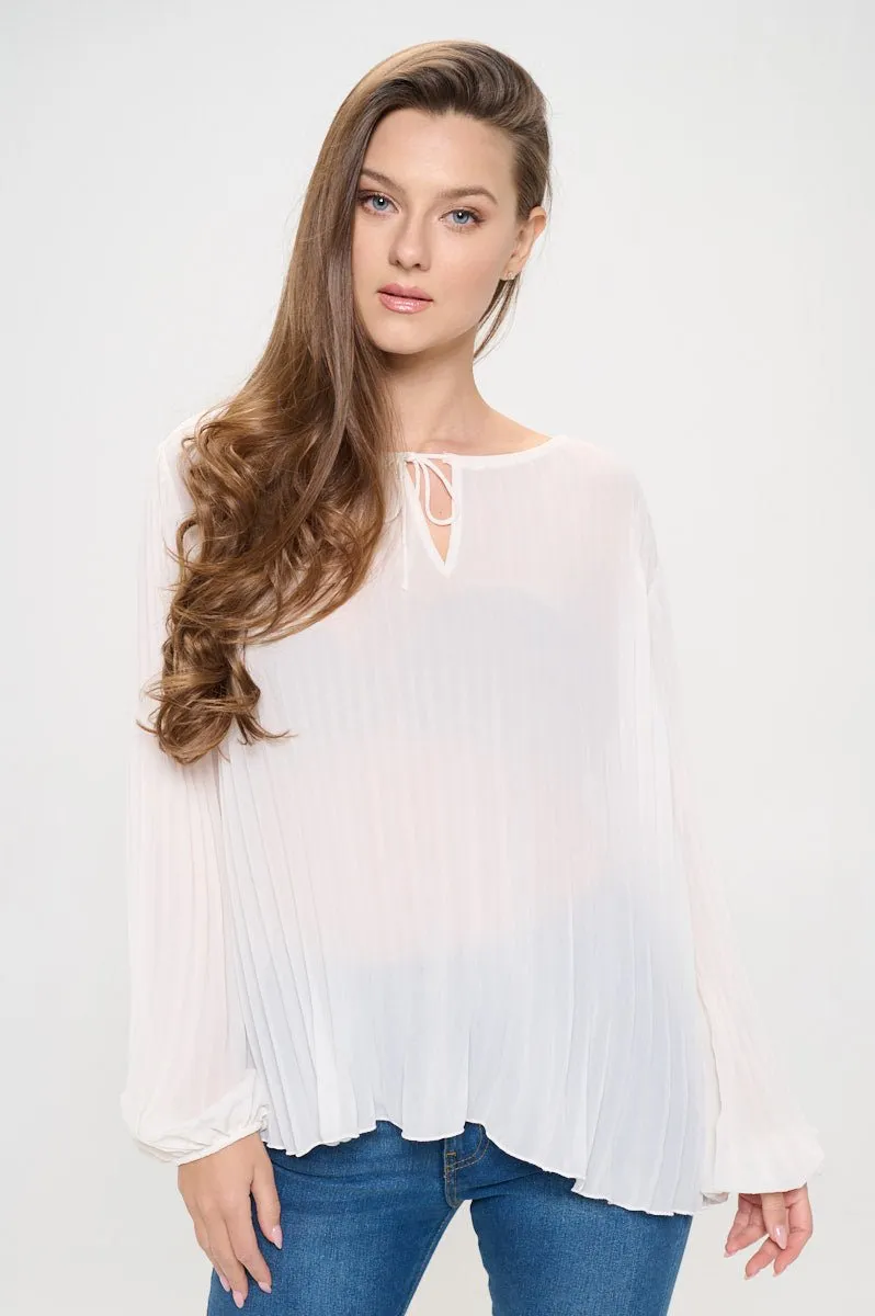 Vera Pleated Long Sleeve Sheer Blouse sold by West k