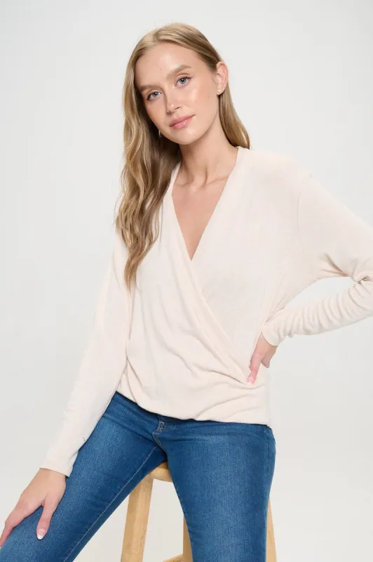 Tessa Long Sleeve Surplice Knit Top made by West k