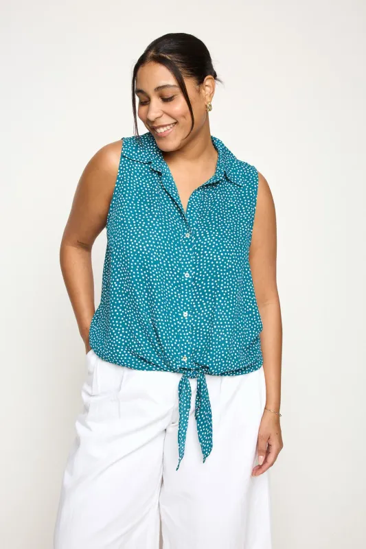 Nyla Plus Size Sleeveless Tie Front Collar Top made by West k