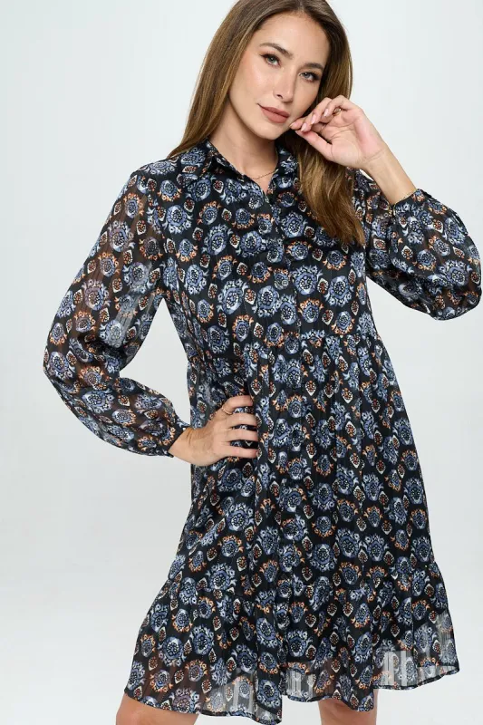 Margot Long Sleeve Chiffon Dress sold by West k