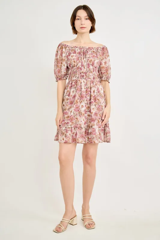 Smocked Off-Shoulder Floral Mini Dress made by West k