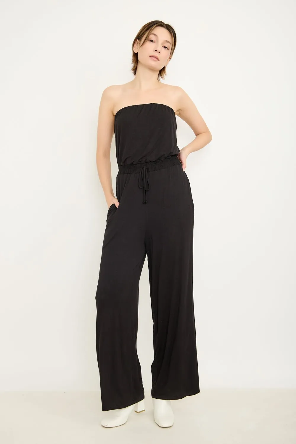 Strapless Wide-Leg Knit Jumpsuit sold by West k