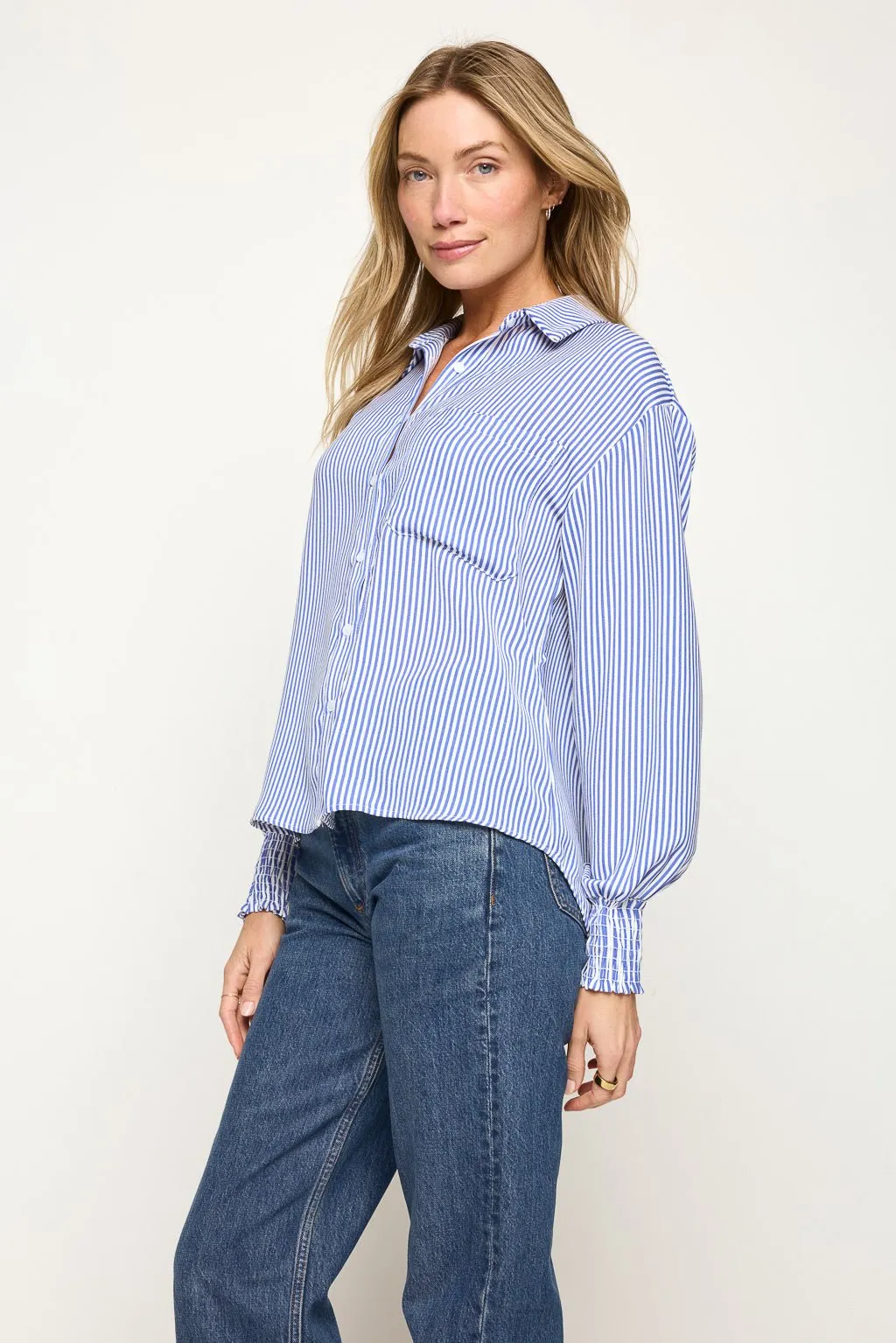 Hazel Long Smocked Sleeve Button Down Shirt sold by West k product image thumbnail 2