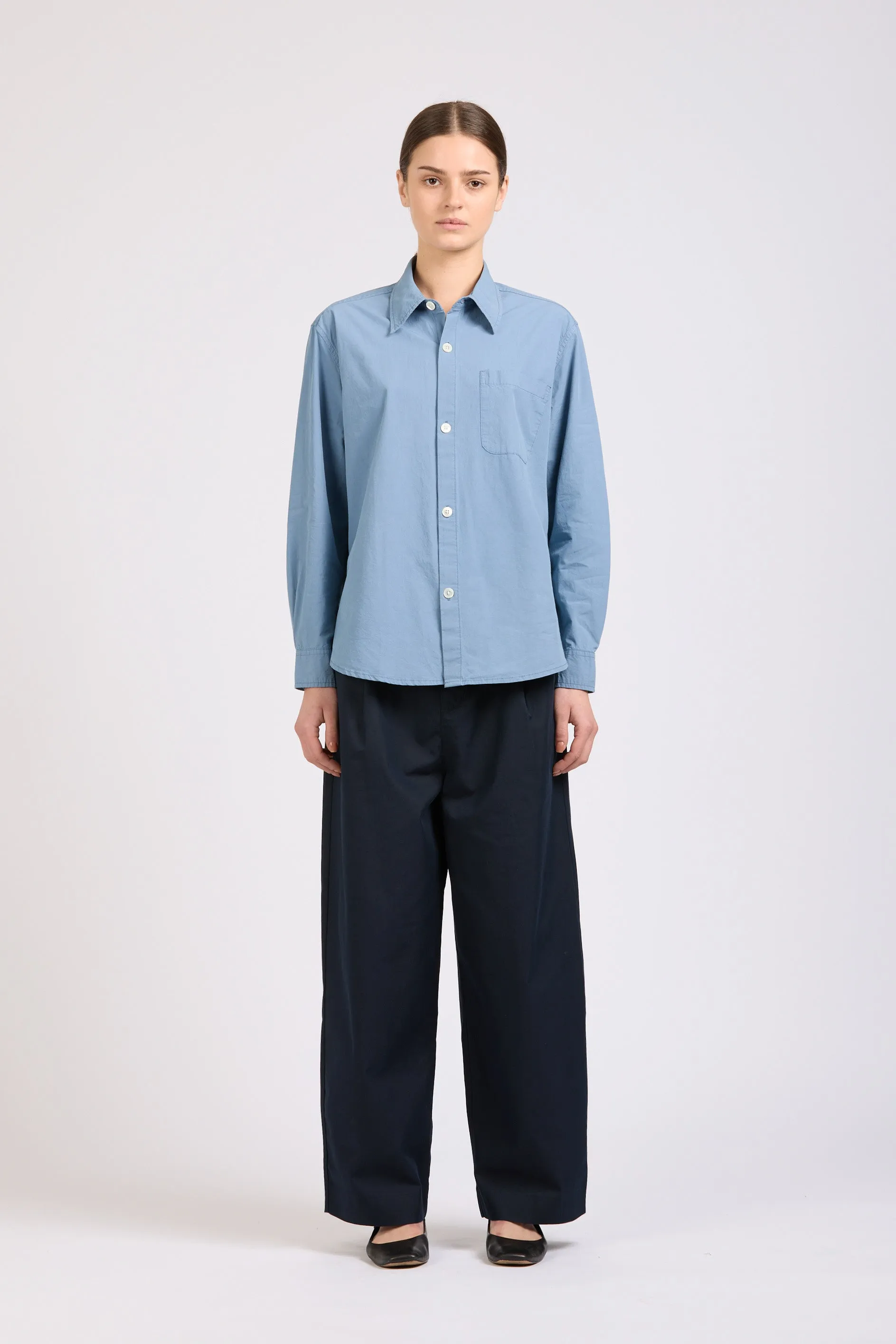 Women's Box Super Shirt, Poplin, Dusty Blue sold by Handsom