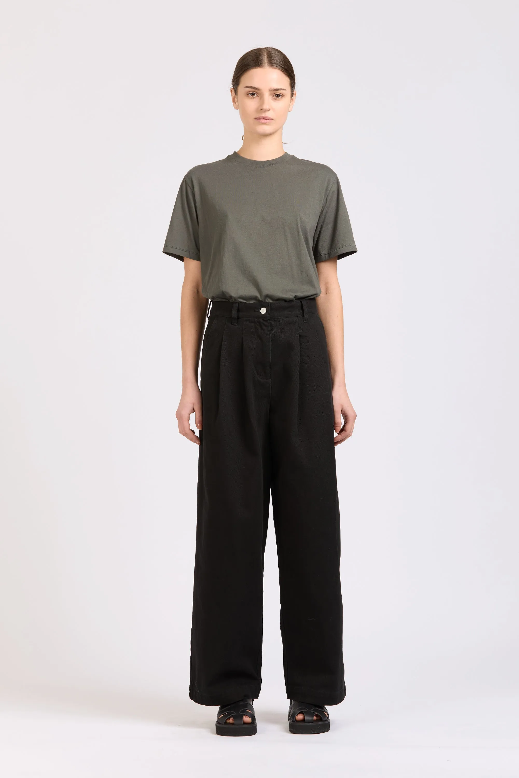 Pleat Pant, Heavy Twill, Black sold by Handsom
