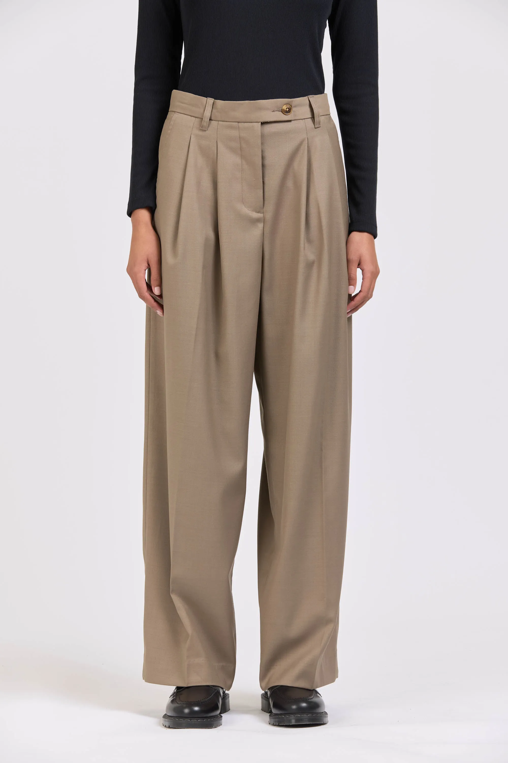 Wool Pleat Pant, Mushroom sold by Handsom product image thumbnail 2