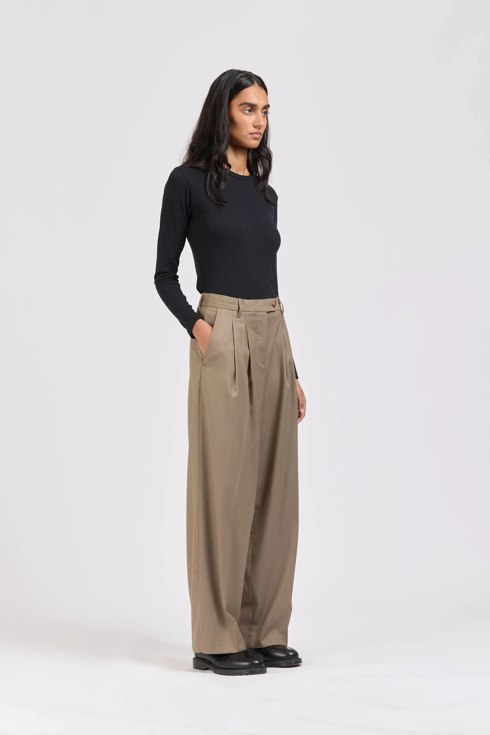 Wool Pleat Pant, Mushroom sold by Handsom product image thumbnail 3