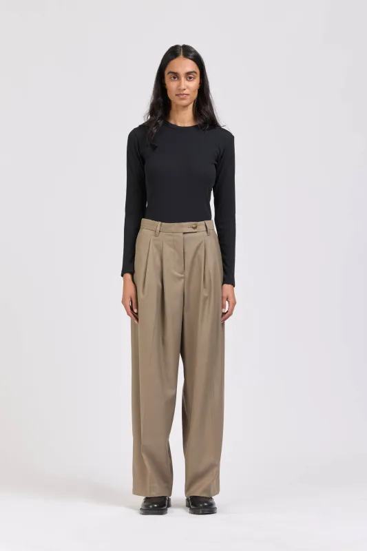 Wool Pleat Pant, Mushroom sold by Handsom