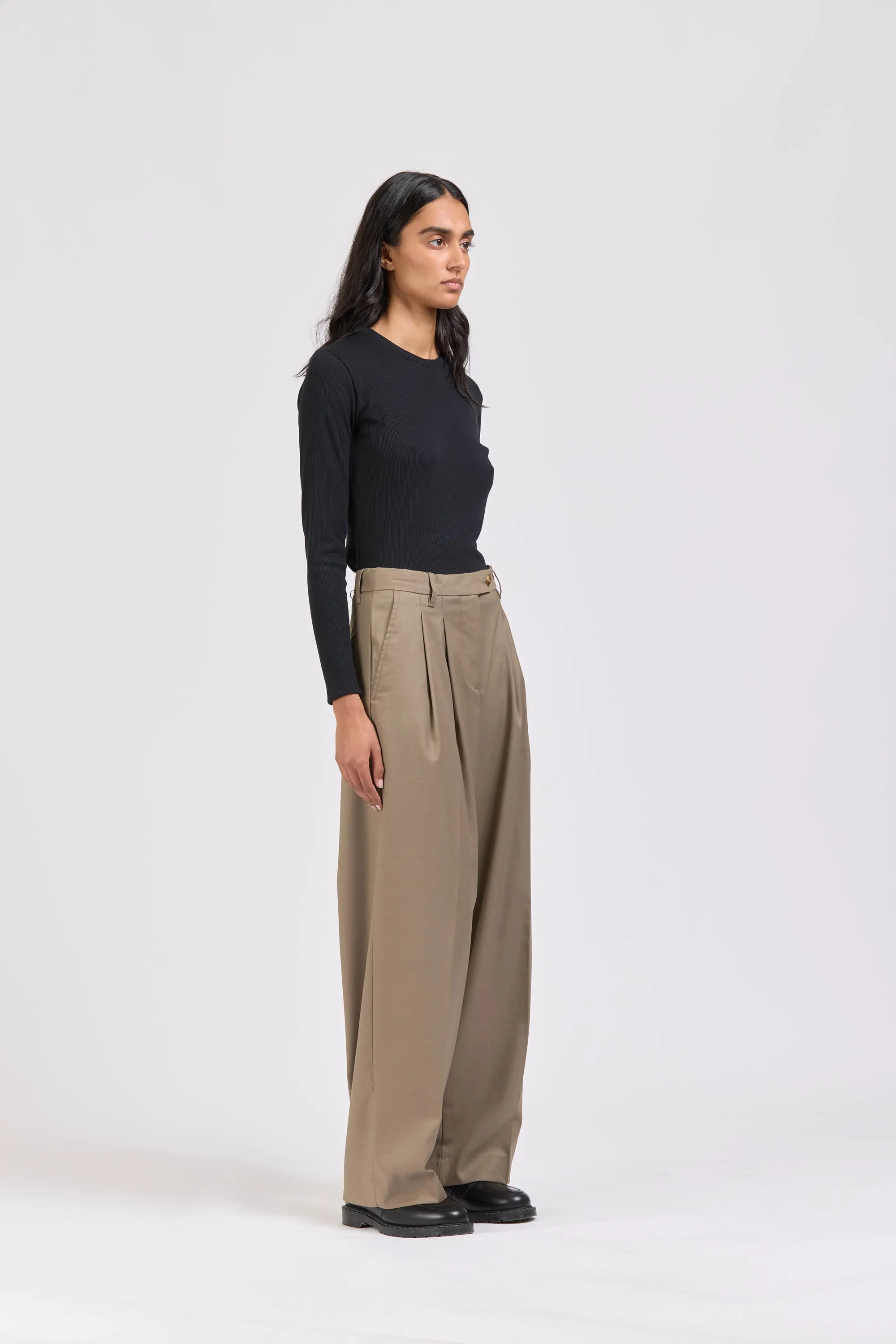 Wool Pleat Pant, Mushroom sold by Handsom product image thumbnail 4
