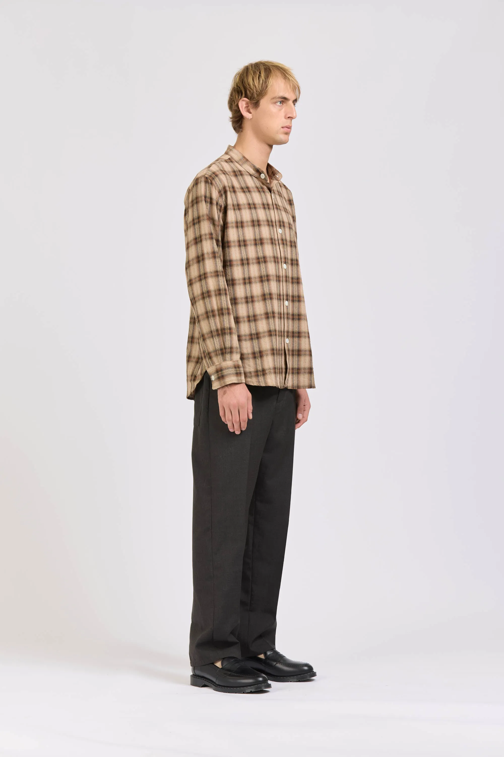 Band Collar Shirt, Dobby Check, Brown sold by Handsom product image thumbnail 3