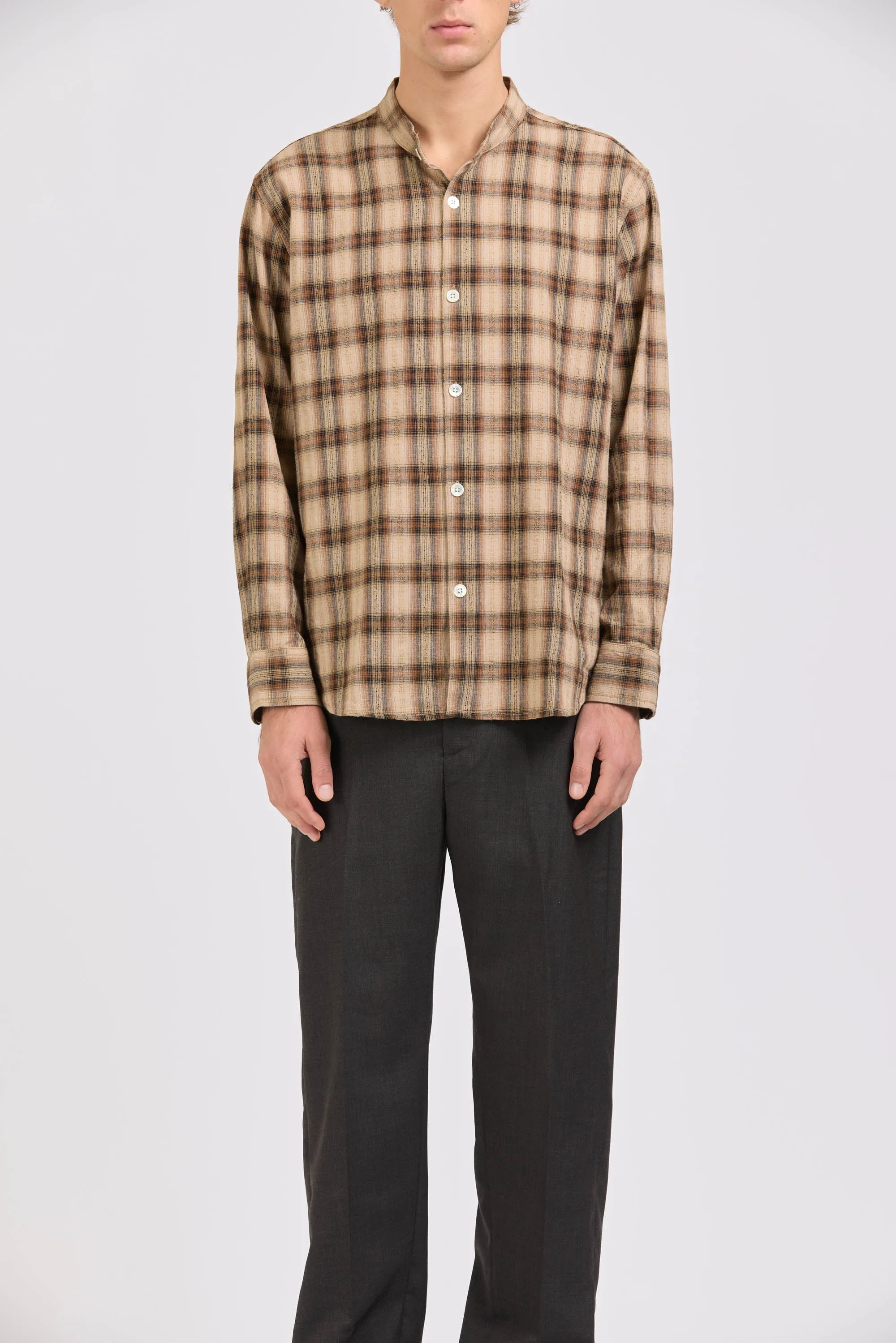 Band Collar Shirt, Dobby Check, Brown sold by Handsom product image thumbnail 2