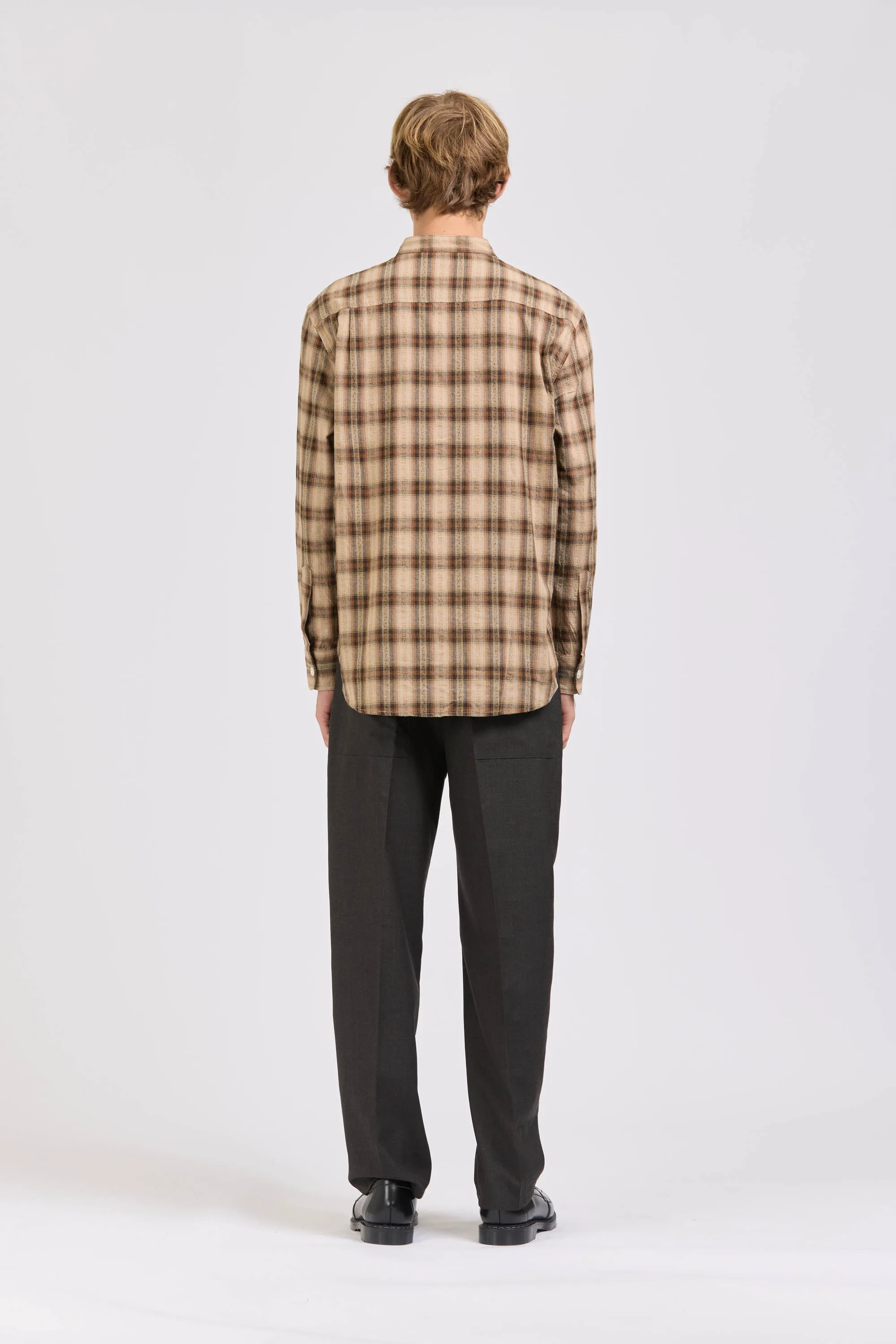 Band Collar Shirt, Dobby Check, Brown sold by Handsom product image thumbnail 4
