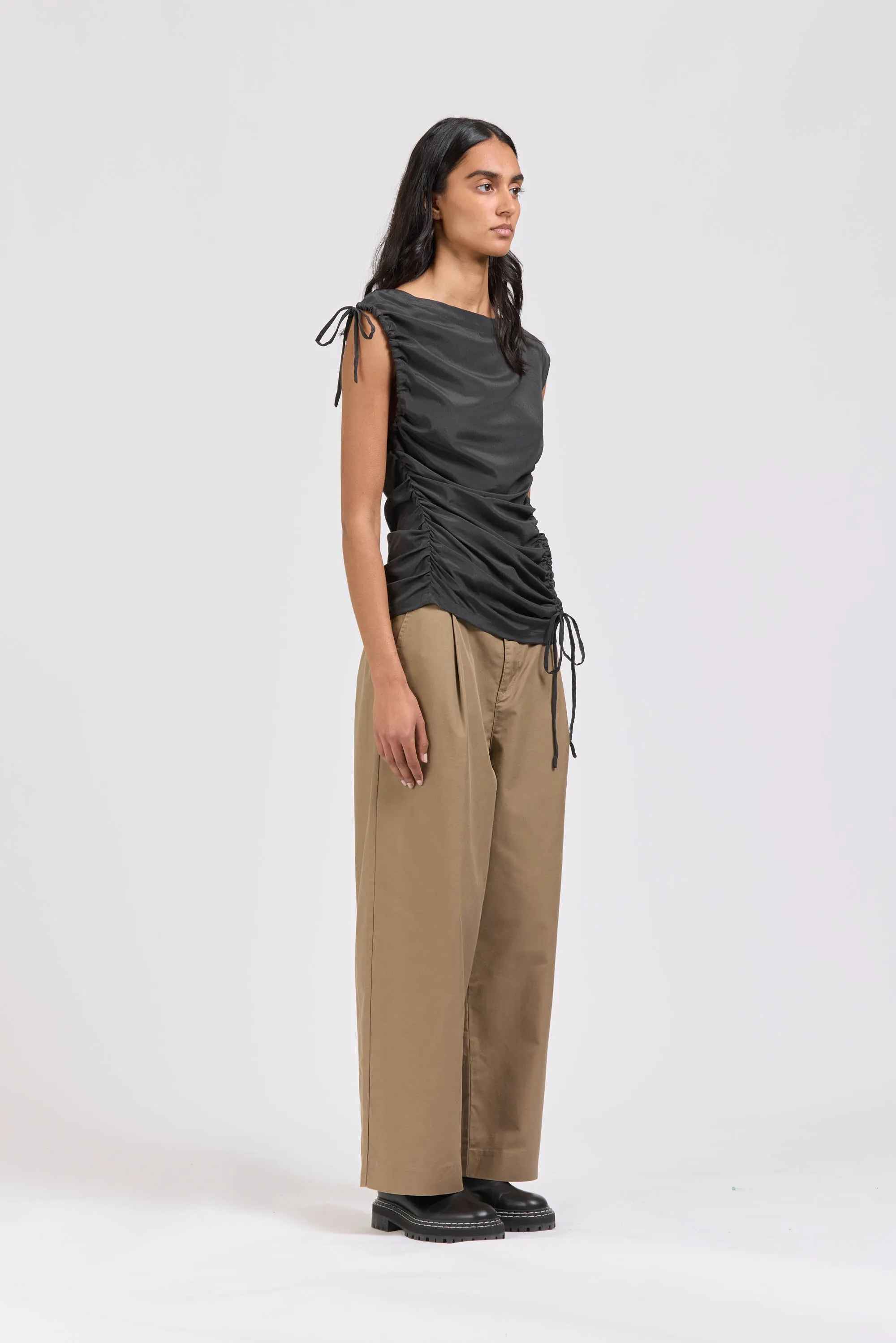 Asymmetric Silk Ruched Top, Asphalt sold by Handsom product image thumbnail 3