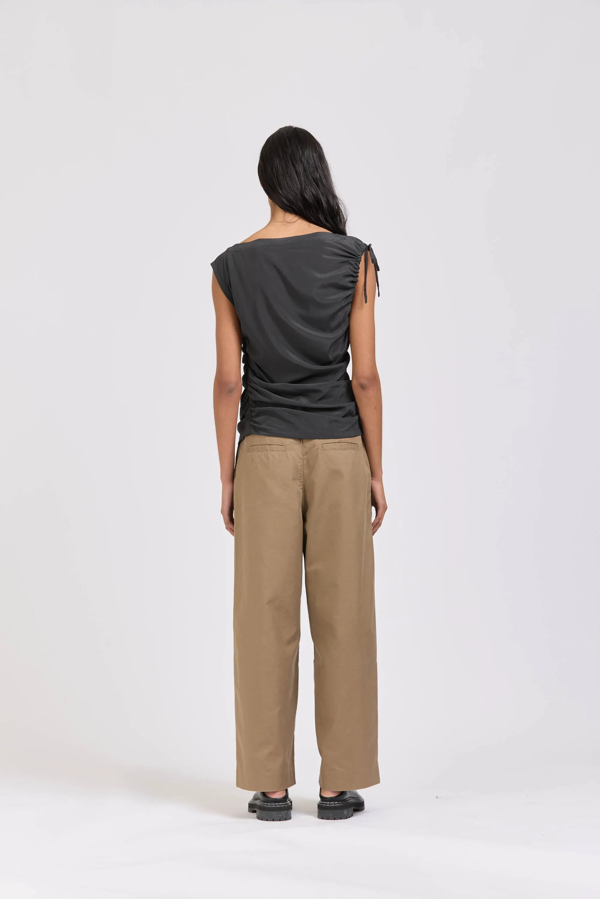 Asymmetric Silk Ruched Top, Asphalt sold by Handsom product image thumbnail 4