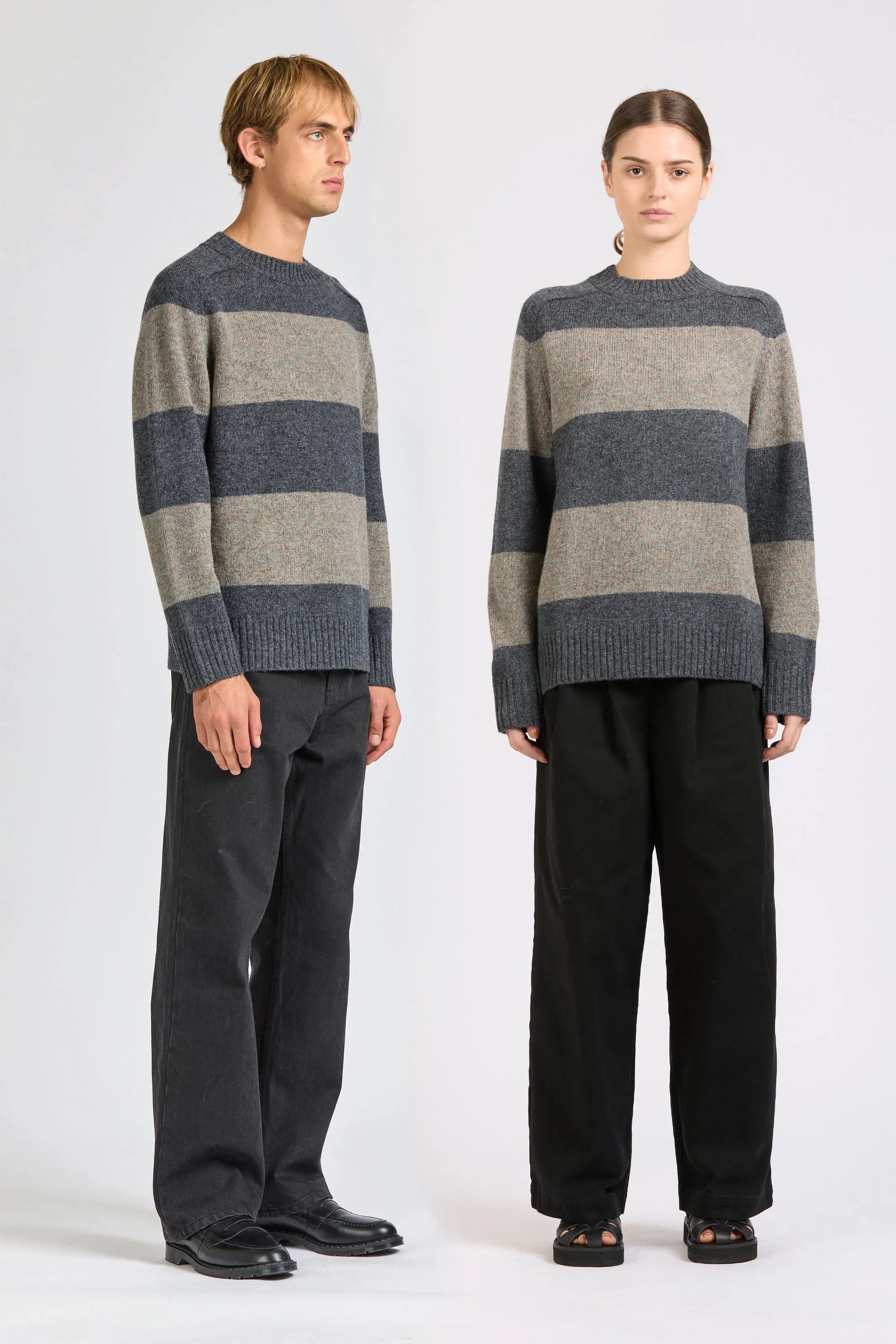 Fisherman Stripe Crew, Grey / Grey sold by Handsom