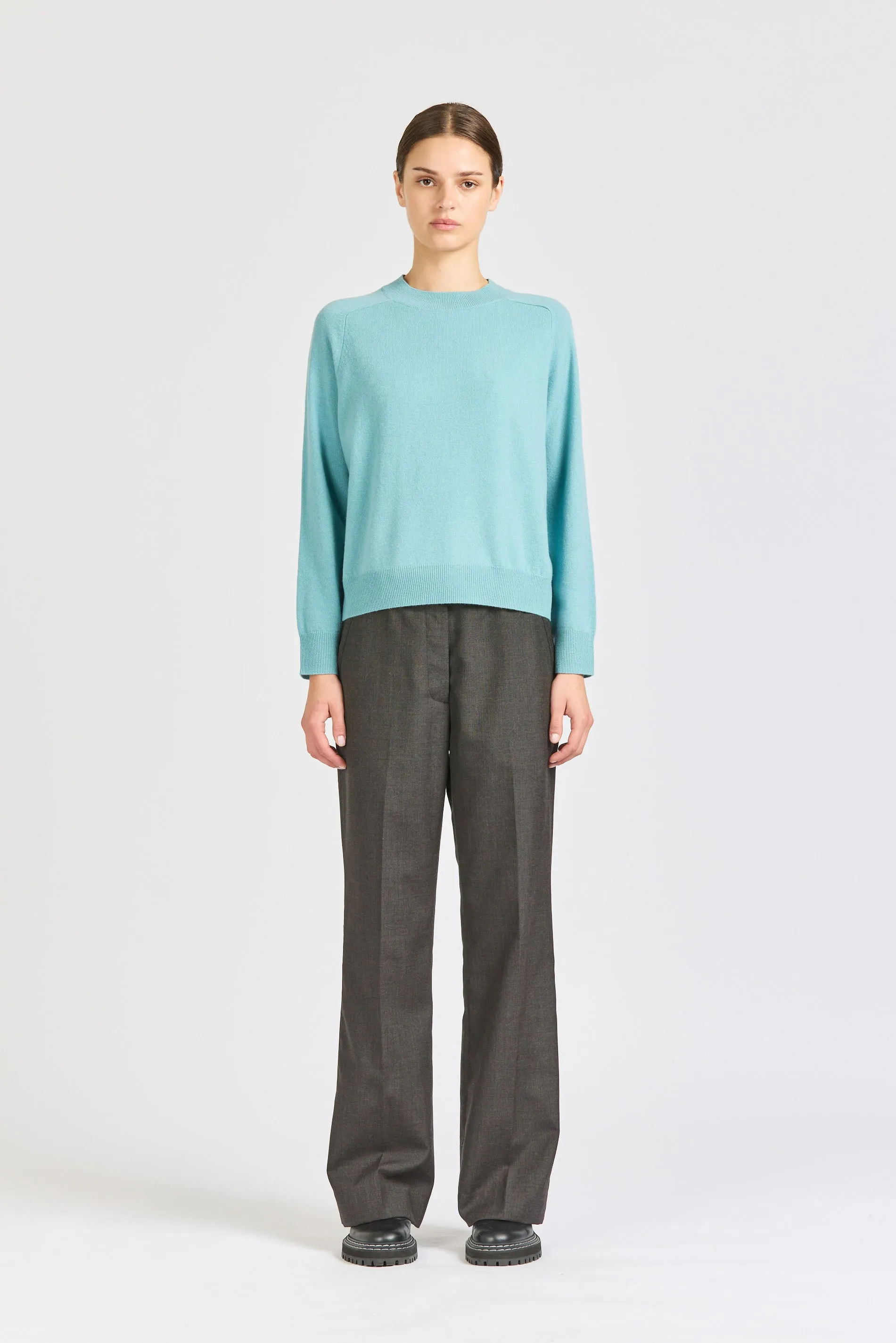 Cropped Merino Saddle Neck, Dusty Blue sold by Handsom