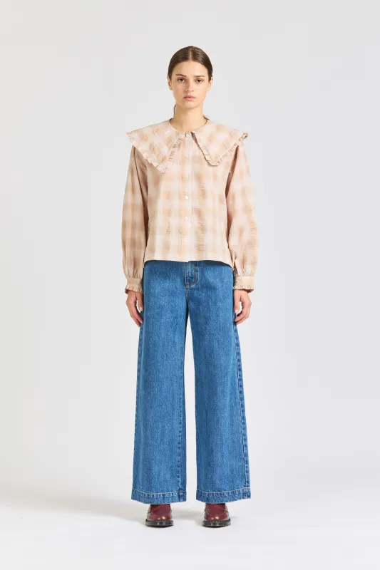 Big Frill Long Sleeve, Peach Check sold by Handsom