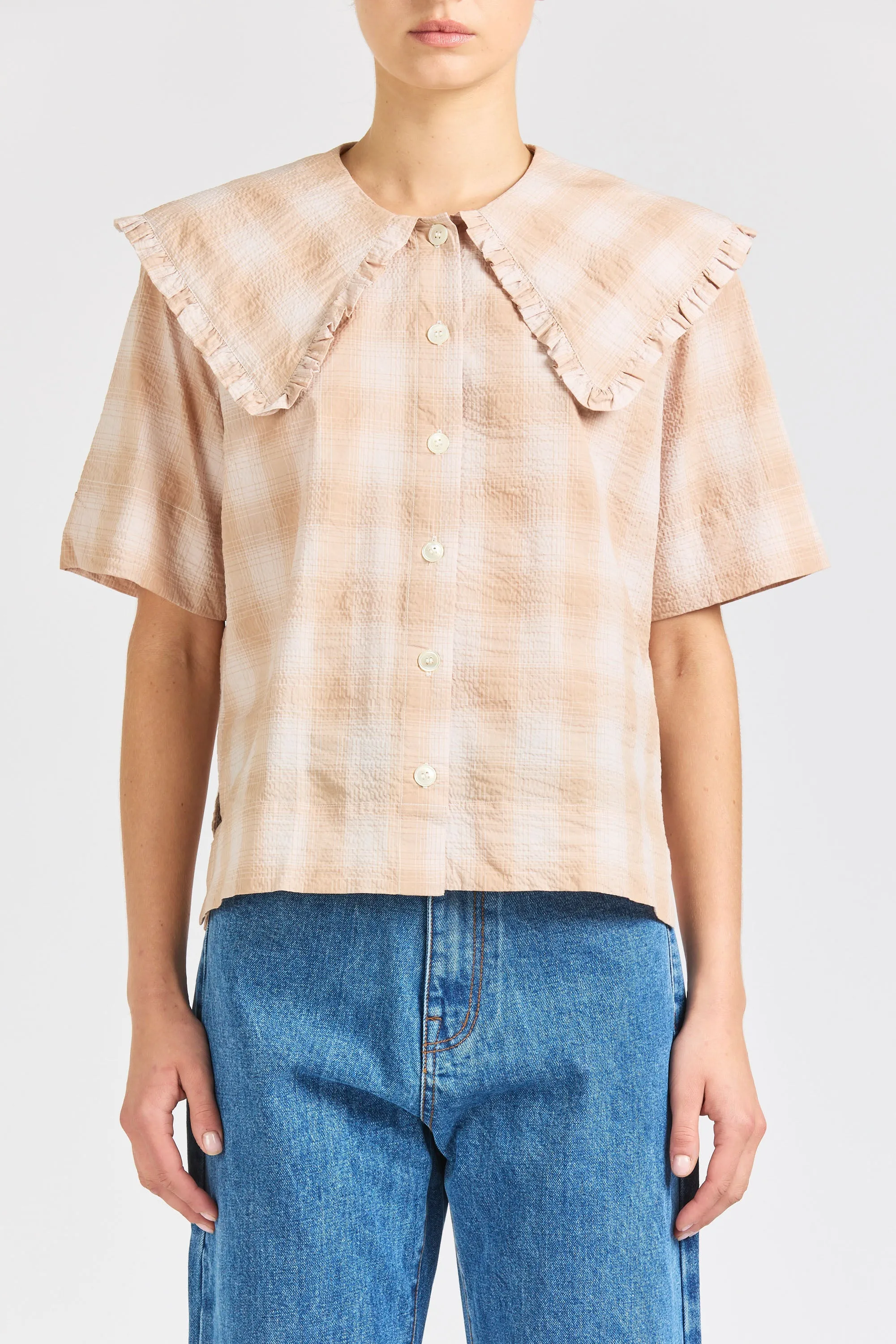 Big Frill Shirt SS, Peach Check sold by Handsom product image thumbnail 2