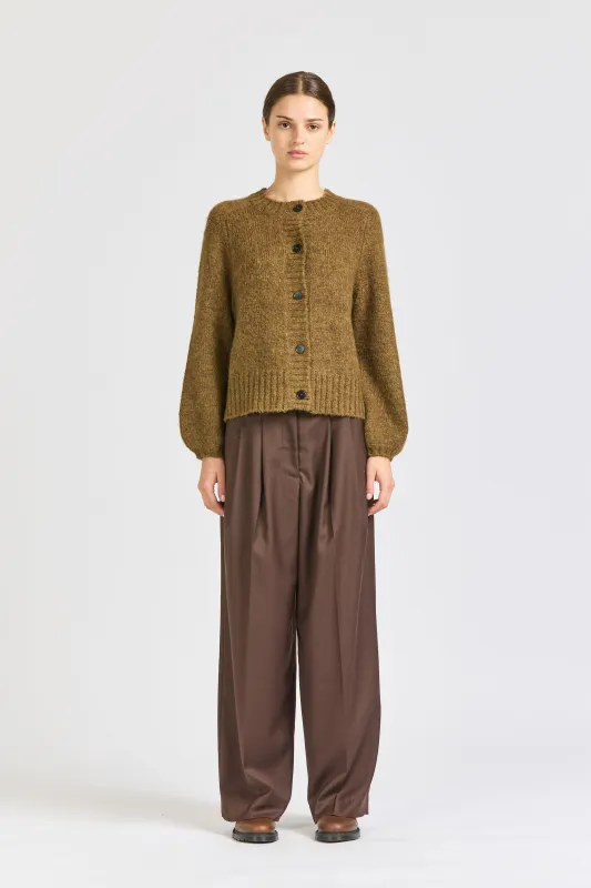 Balloon Sleeve Mohair Cardigan, Bark sold by Handsom