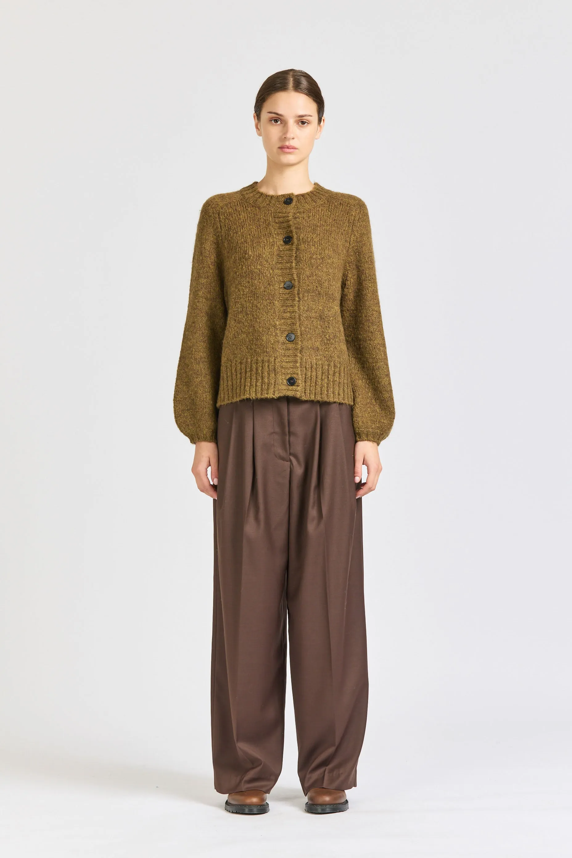 Balloon Sleeve Mohair Cardigan, Bark sold by Handsom