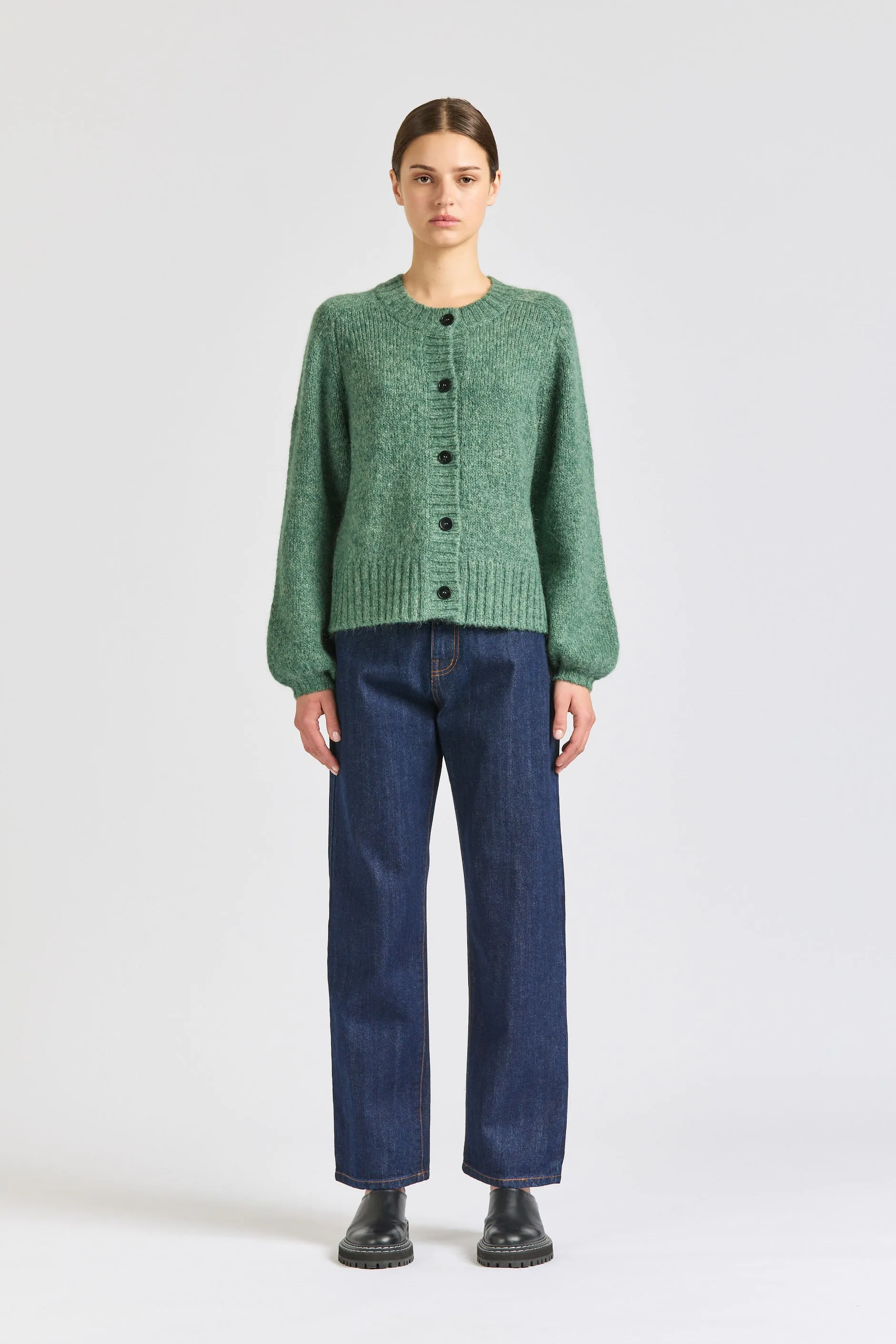 Balloon Sleeve Mohair Cardigan, Pond sold by Handsom