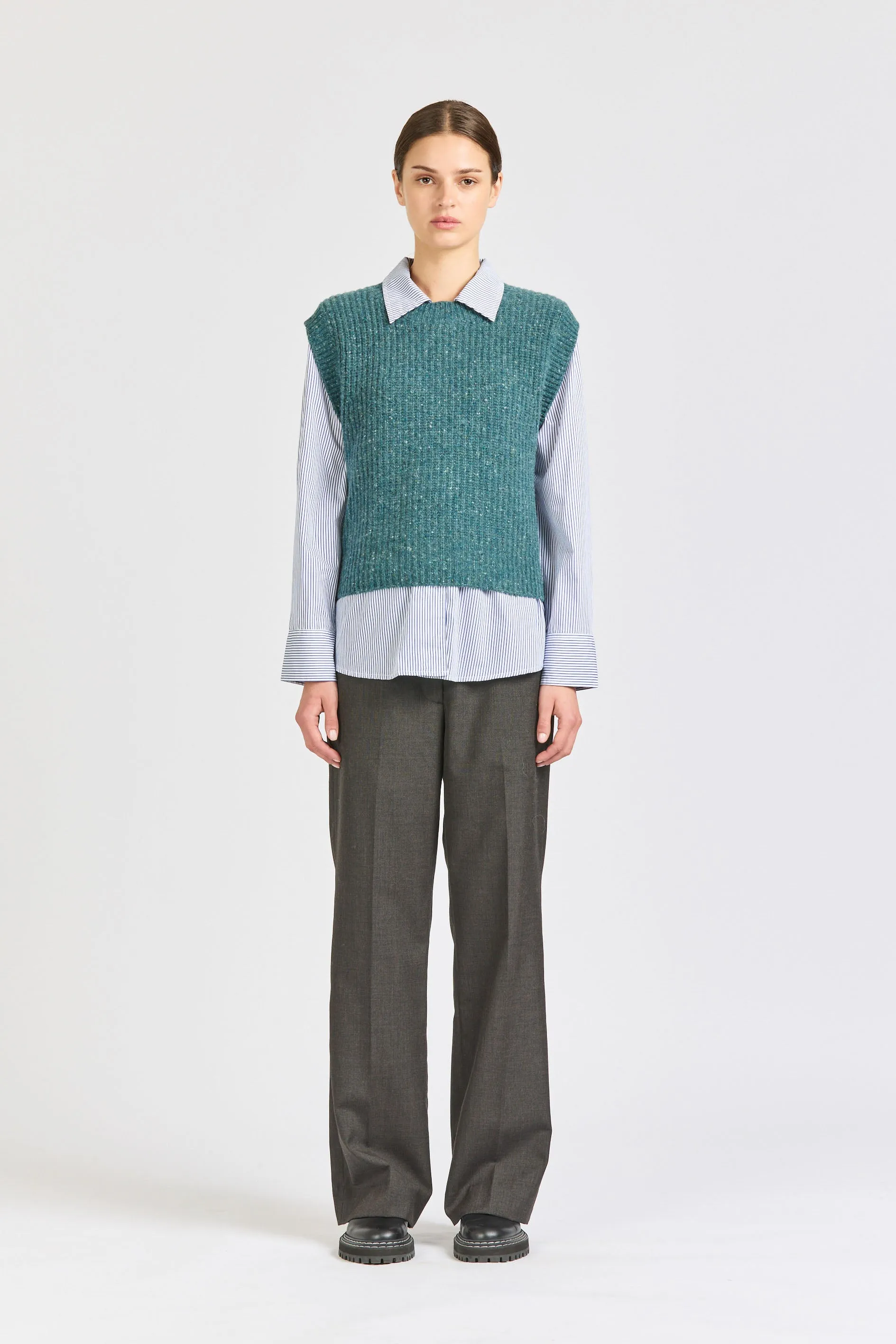 Crofter Crew Vest, Teal sold by Handsom