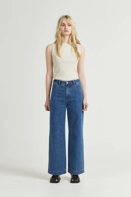Women's Wide Selvedge Jean, Stone Wash sold by Handsom