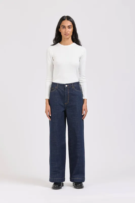 Women's Wide Selvedge Jean, Indigo sold by Handsom