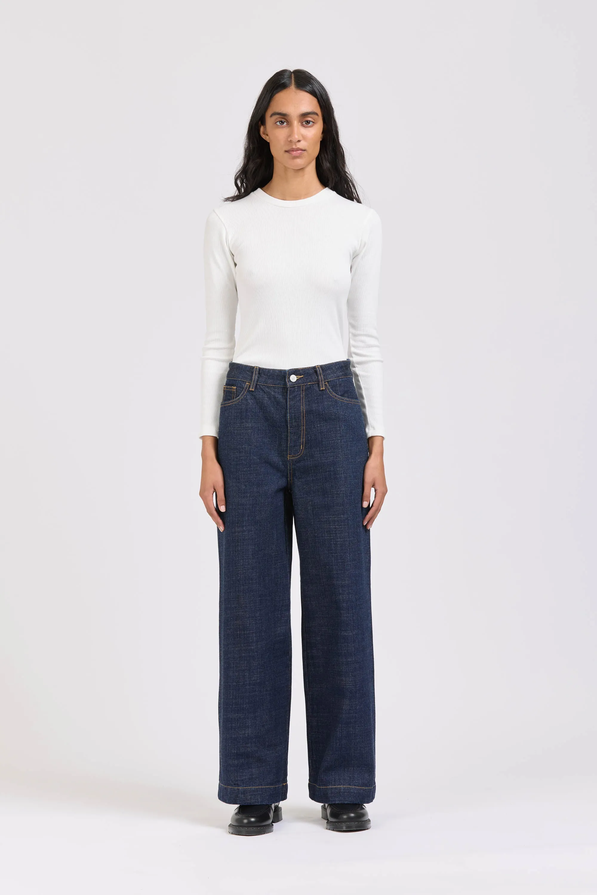 Women's Wide Selvedge Jean, Indigo sold by Handsom