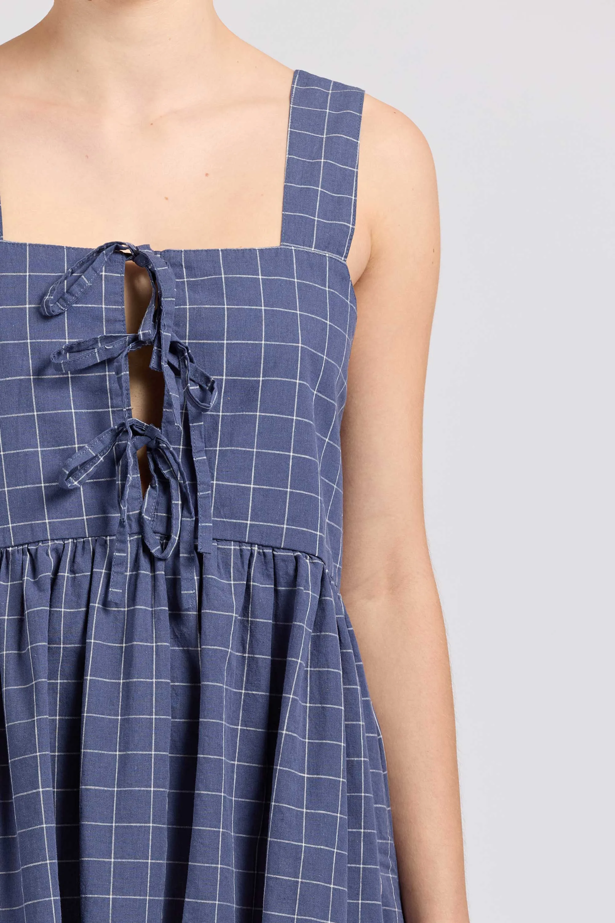 Tie Dress Mini, Square Check, Navy sold by Handsom product image thumbnail 4