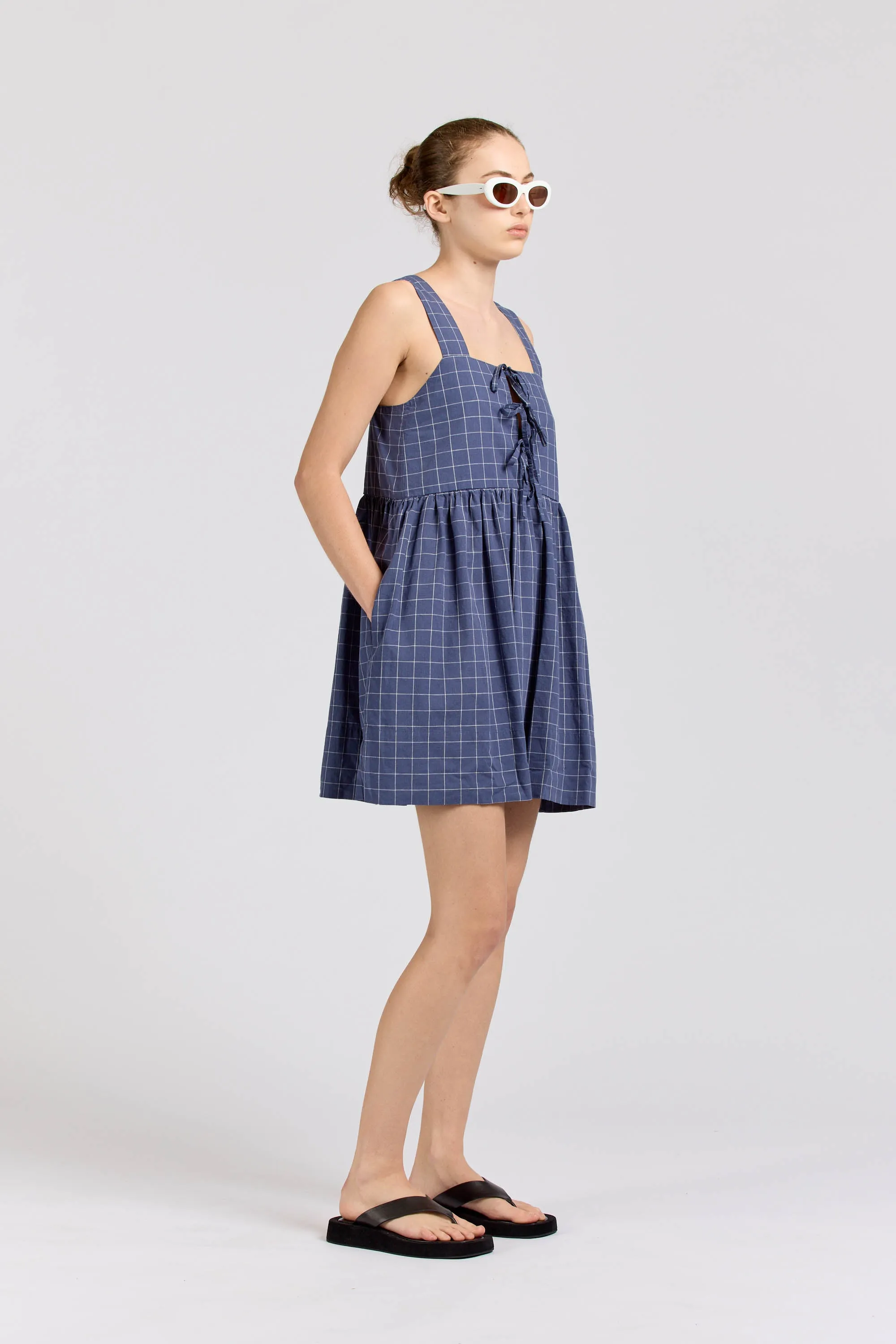 Tie Dress Mini, Square Check, Navy sold by Handsom product image thumbnail 2
