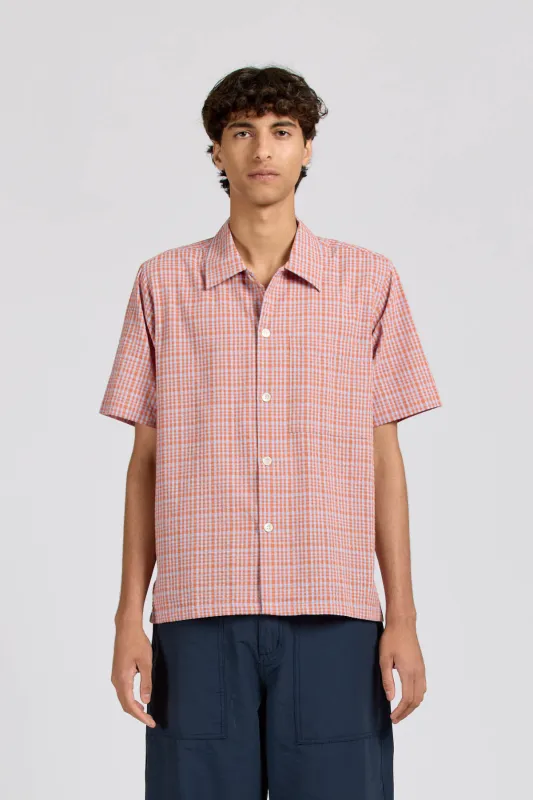 Box Shirt Short Sleeve, Seersucker Check, Orange Lilac sold by Handsom