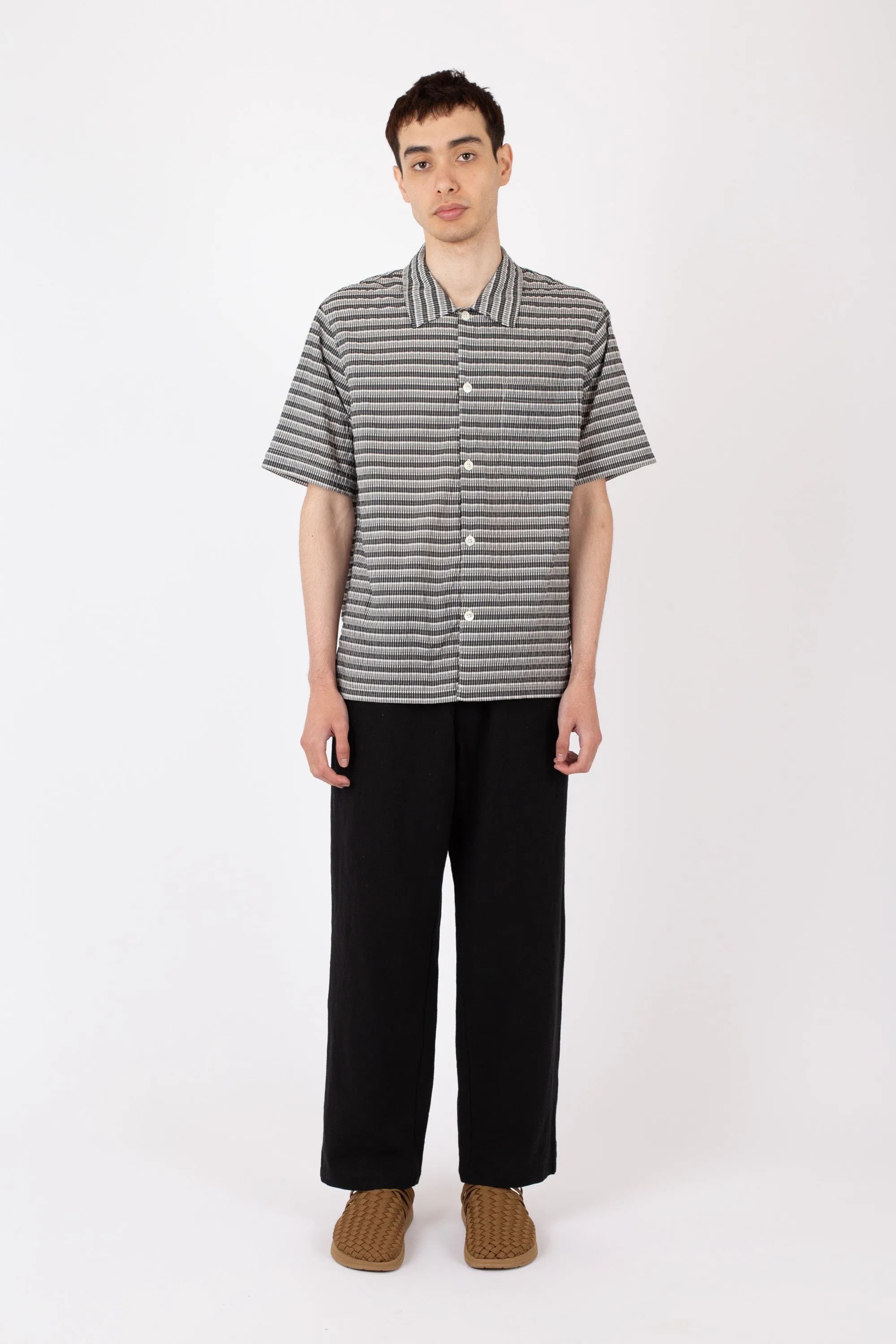 Box Shirt SS, Check Stripe, Black sold by Handsom