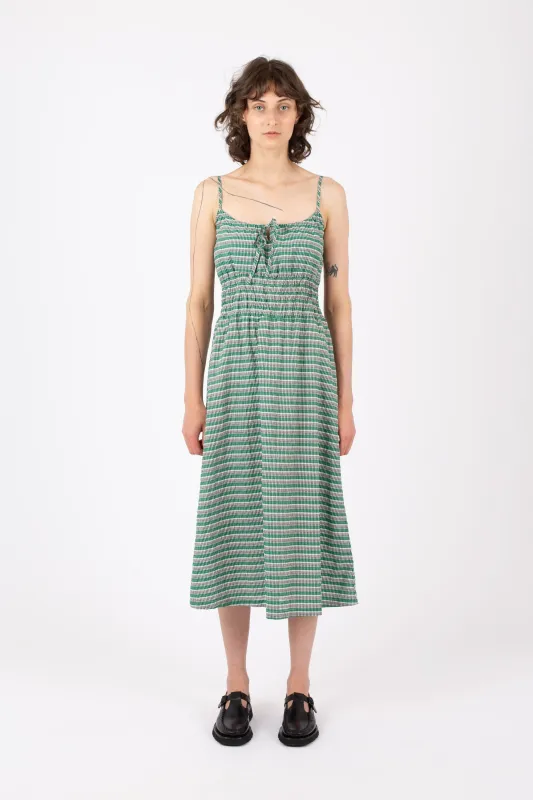 Percy Midi Dress, Check Stripe, Green sold by Handsom