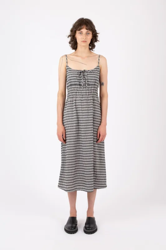 Percy Midi Dress, Check Stripe, Black sold by Handsom
