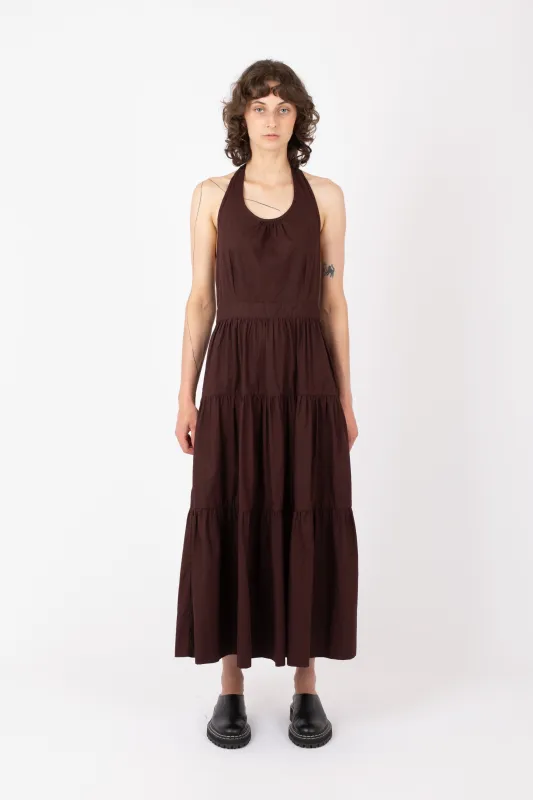 Poplin Halter Maxi Dress, Espresso sold by Handsom