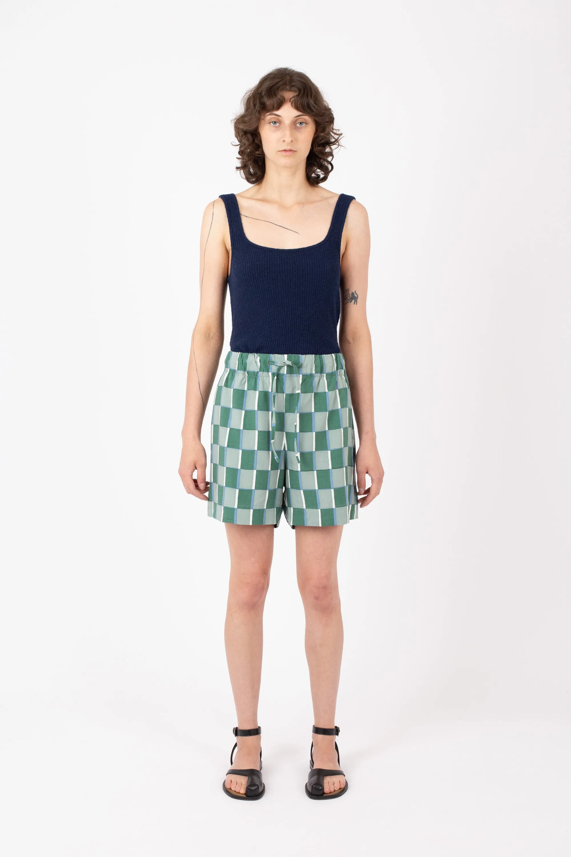 Soda Shorts, Checkerboard Print, Sage sold by Handsom
