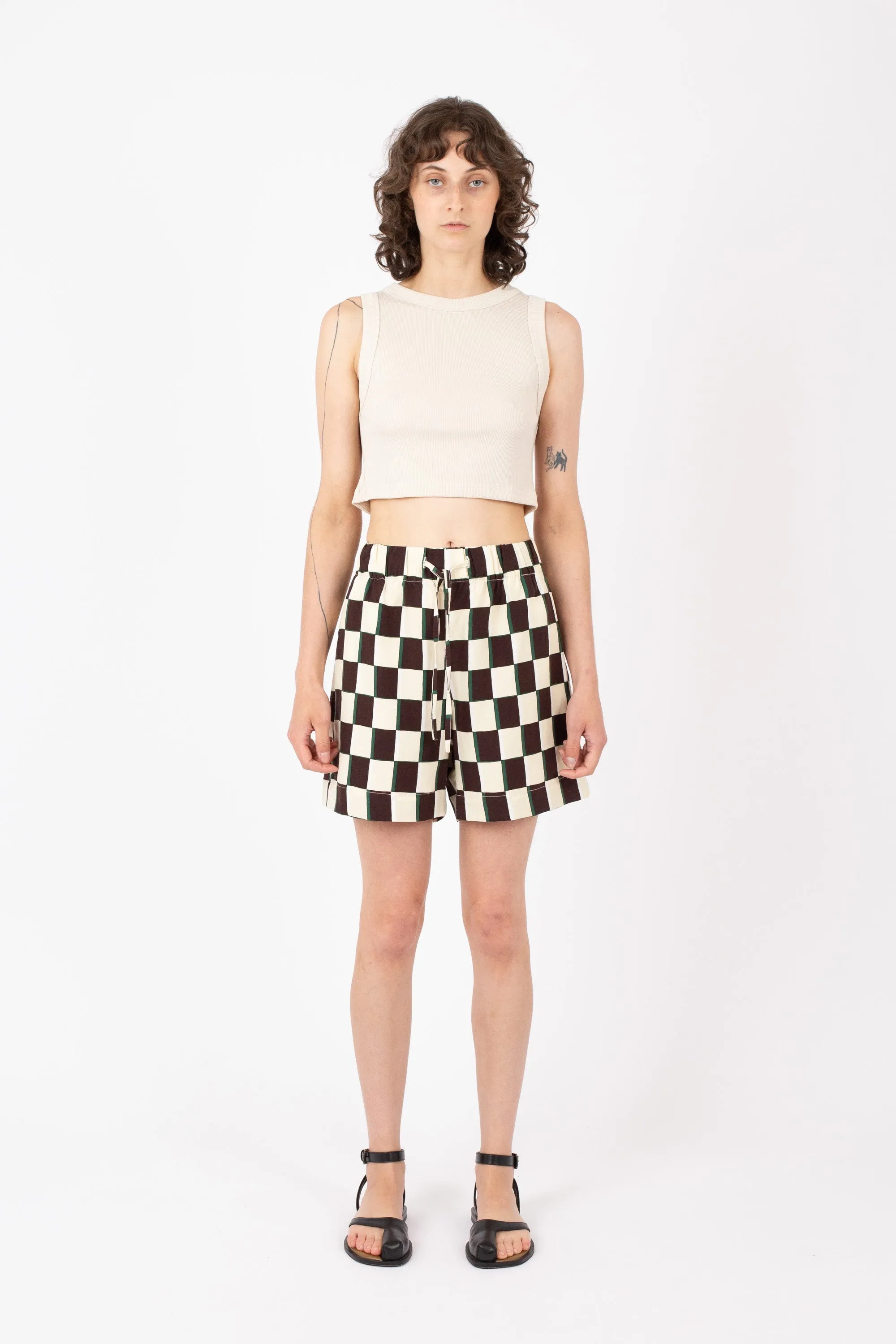 Soda Shorts, Checkerboard Print, Sand sold by Handsom