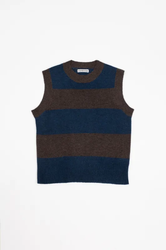 Alpaca Stripe Vest, Espresso / Teal sold by Handsom
