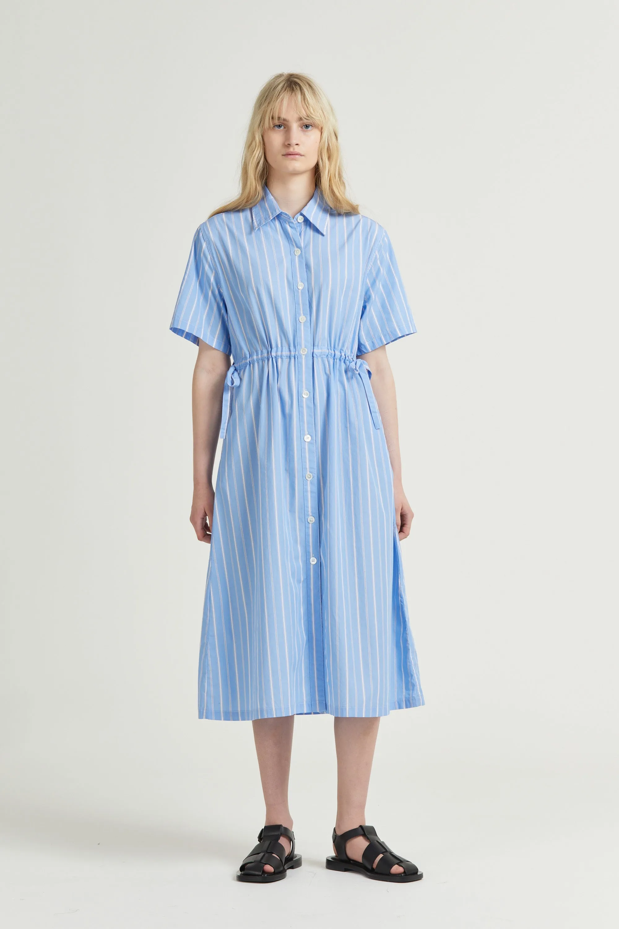 Drawcord Shirt Dress SS, Blue Stripe sold by Handsom product image thumbnail 3