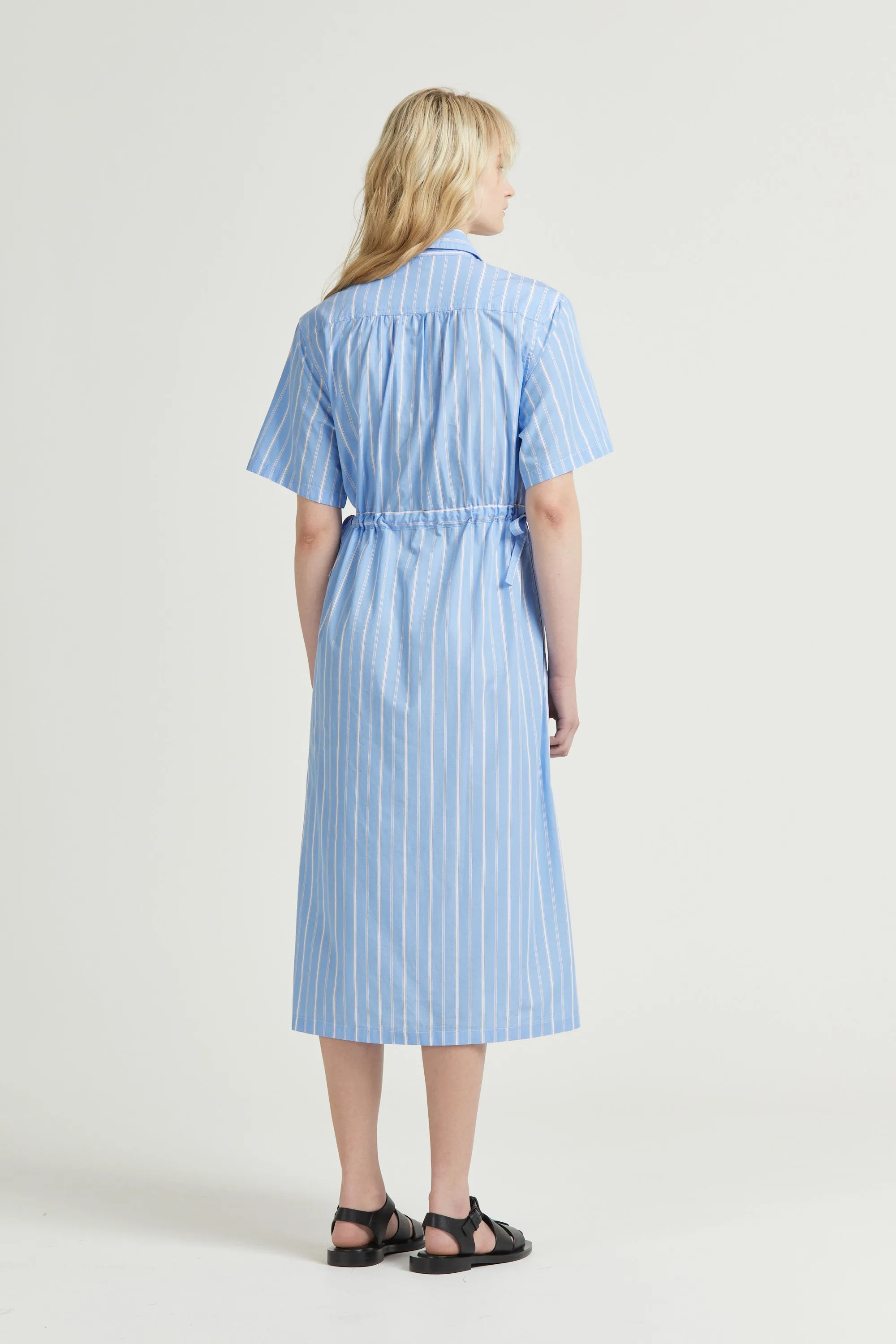 Drawcord Shirt Dress SS, Blue Stripe sold by Handsom product image thumbnail 4