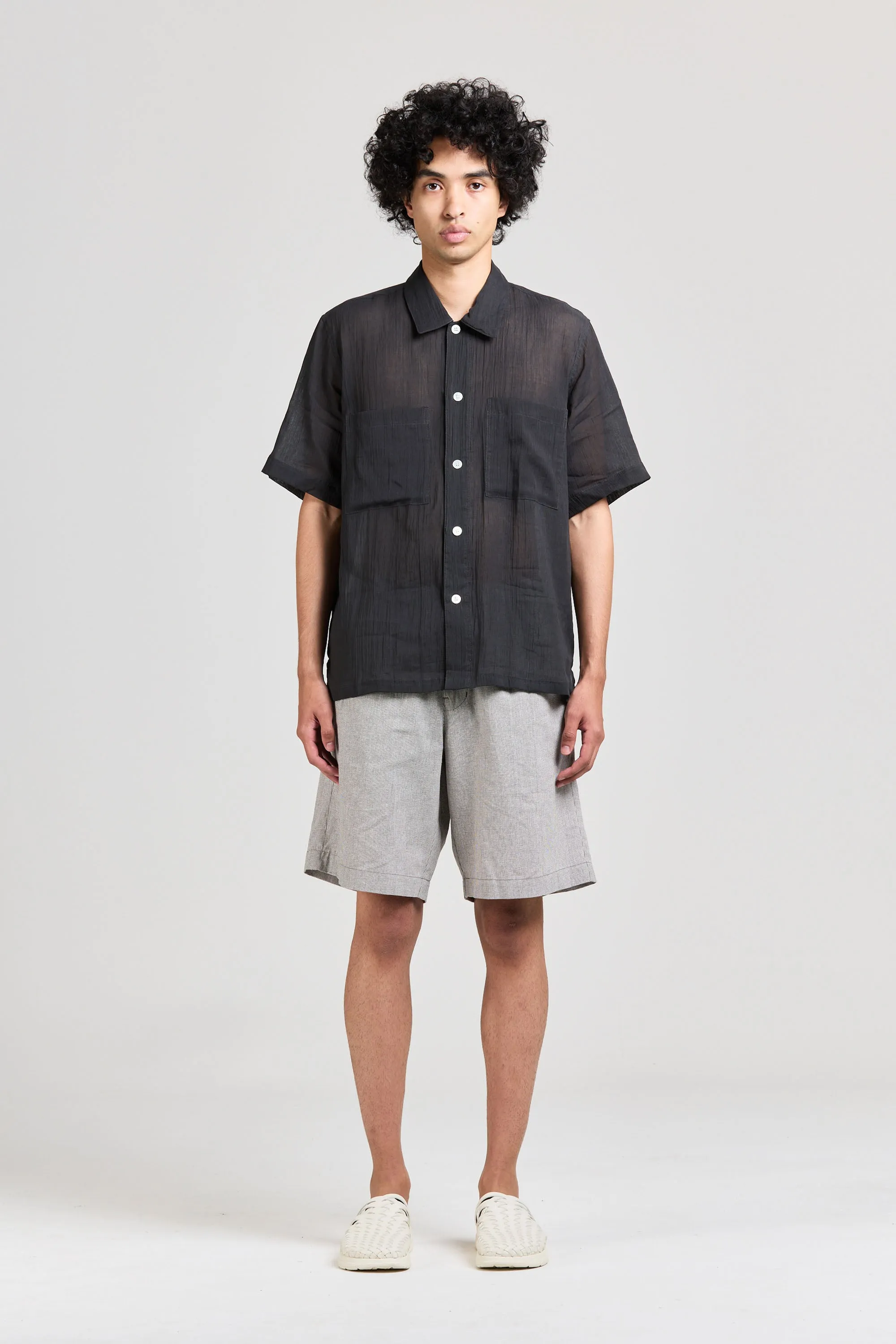 Sheer Box Short Sleeve, Cotton Ramie, Charcoal sold by Handsom